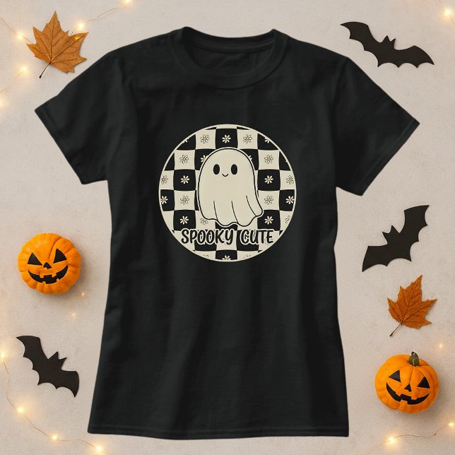 Spooky Cute Ghost Chequerboard T-Shirt (Creator Uploaded)
