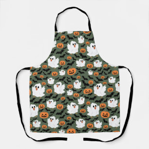 Spooky Cute Ghost Chickens with Pumpkins and Bats  Apron