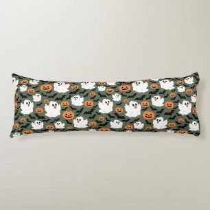 Spooky Cute Ghost Chickens with Pumpkins and Bats Body Pillow