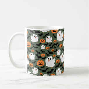 Spooky Cute Ghost Chickens with Pumpkins and Bats Coffee Mug