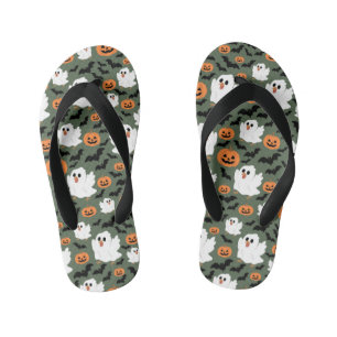Spooky Cute Ghost Chickens with Pumpkins and Bats  Kid's Flip Flops