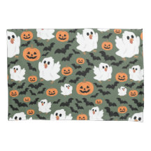 Spooky Cute Ghost Chickens with Pumpkins and Bats 