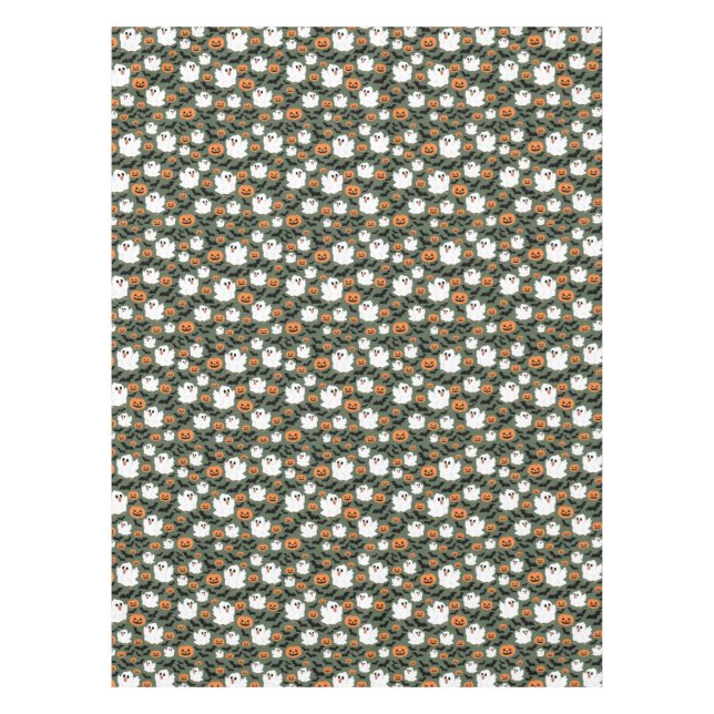 Spooky Cute Ghost Chickens with Pumpkins and Bats  Tablecloth (Front)