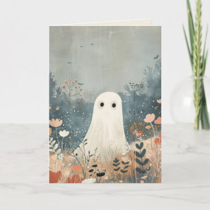 Spooky Cute Ghost Floral Happy Halloween Card