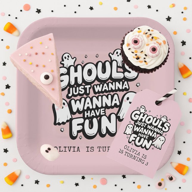 Spooky Cute Ghost Halloween Birthday Pink Paper Plate (Creator Uploaded)