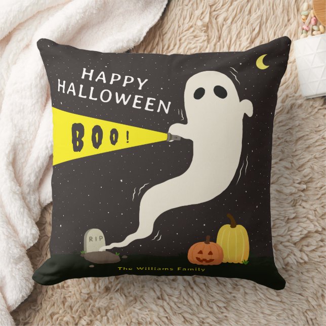 Spooky Cute Ghost Halloween Personalised Throw Pillow (Blanket)