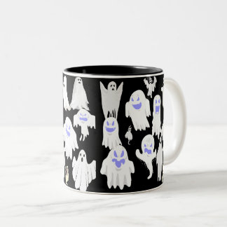 Spooky Cute Ghost Illustration Pattern – Halloween Two-Tone Coffee Mug
