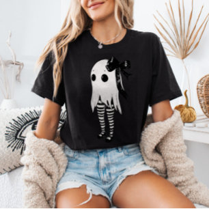 Spooky Cute Ghost in Striped Leggings Halloween T-Shirt
