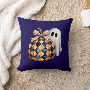 Spooky Cute Ghost Peek Halloween T-Shirt, Checkere Throw Pillow