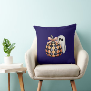 Spooky Cute Ghost Peek Halloween T-Shirt, Checkere Throw Pillow