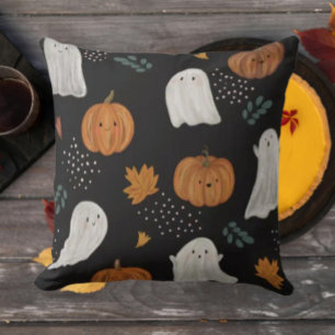 Spooky Cute Ghost & Pumpkin Fanny Pack Throw Pillow