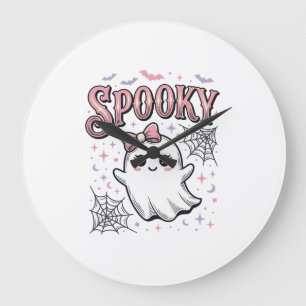 Spooky Cute Ghost Vintage Halloween Shirt Design_1 Large Clock