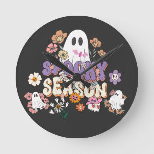 Spooky cute ghost with flowers HalloweenWall Clock