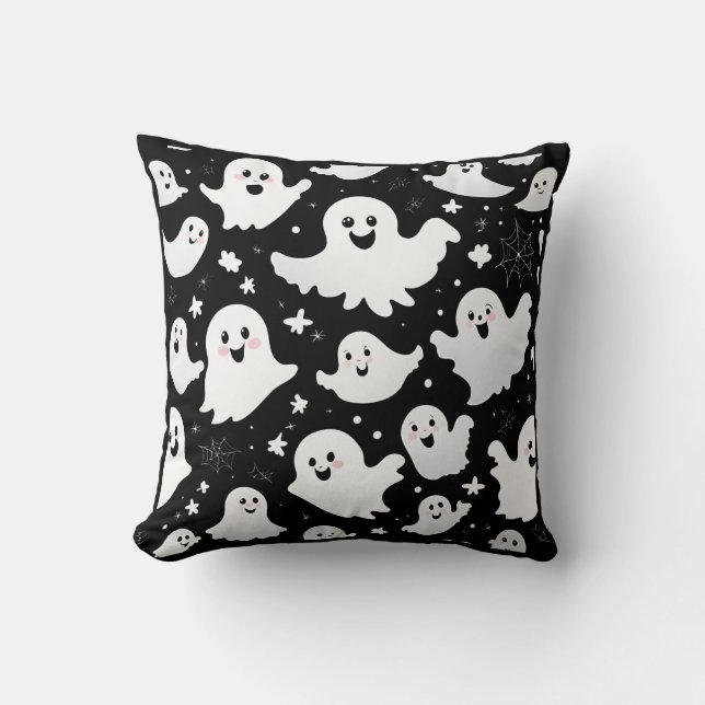 Spooky Cute Ghosts: A Playful Halloween Pattern Throw Pillow (Front)