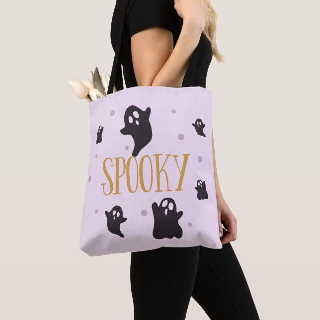 Spooky Cute Ghosts Light Purple Halloween Tote Bag (Close Up)
