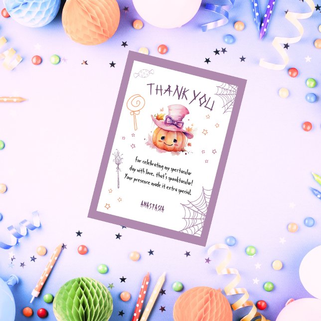 Spooky Cute Halloween Baby Girl Birthday Thank You Card (Creator Uploaded)