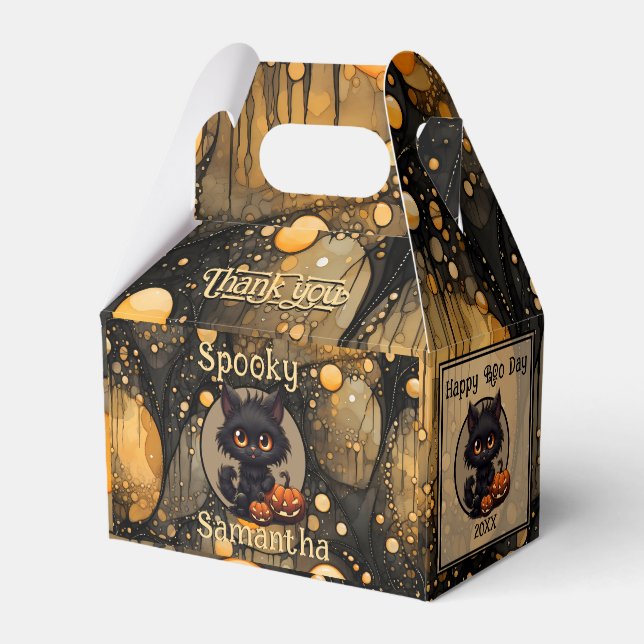 Spooky Cute Halloween Cat Personalized Favor Box (Front Side)