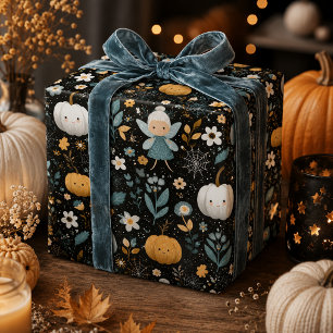 Spooky Cute Halloween Fairy with Pastel Pumpkins Wrapping Paper