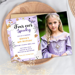Spooky Cute Halloween Ghost 4th Birthday Photo Invitation