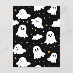 Spooky Cute Halloween Ghost Cloudy Star Sky Holiday Postcard