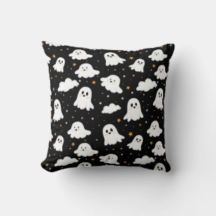 Spooky Cute Halloween Ghost Cloudy Star Sky Throw Pillow