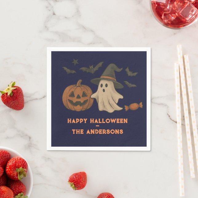Spooky Cute Halloween – Ghosts, Bats & Candy Napkin (Insitu)