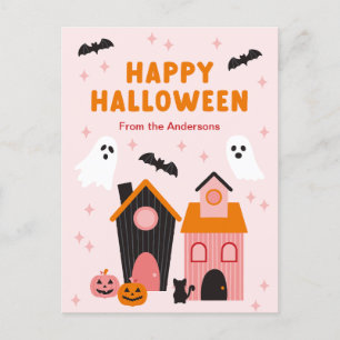 Spooky Cute Halloween Haunted Houses Postcard