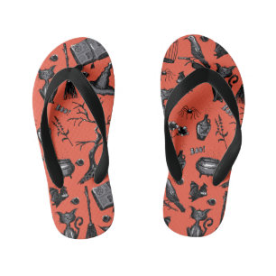 Spooky Cute Halloween Orange Kid's Flip Flops