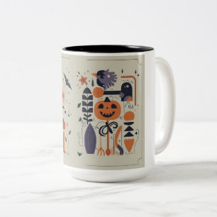 Spooky Cute Halloween Pumpkin & Crow Two-Tone Mug