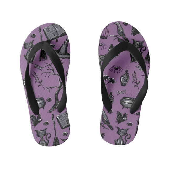Spooky Cute Halloween Purple Kid's Flip Flops (Footbed)