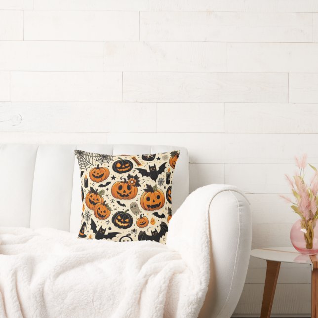 Spooky Cute Halloween Seamless Pattern Throw Pillow (Couch)