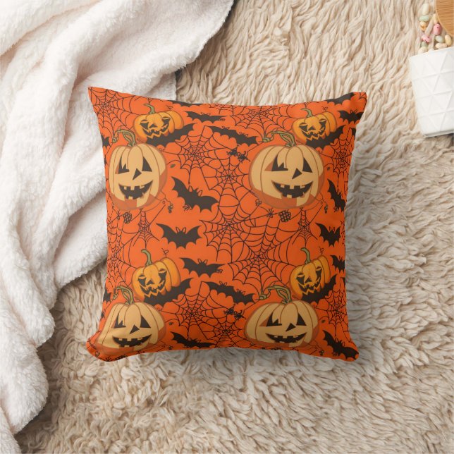 Spooky Cute Halloween Seamless Pattern Throw Pillow (Blanket)