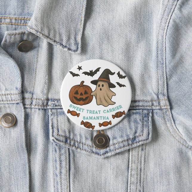 Spooky Cute Halloween Tote – Ghosts, Bats & Candy 3 Inch Round Button (In Situ)