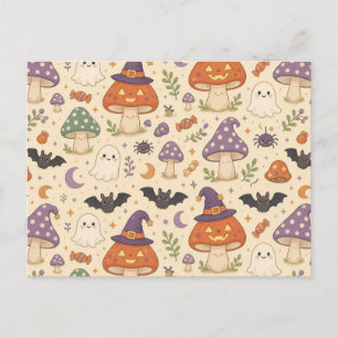 Spooky Cute Haunted Mushrooms Postcard