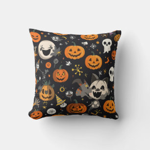 Spooky & Cute Jack-O'-Lantern Pattern Premium Thro Throw Pillow