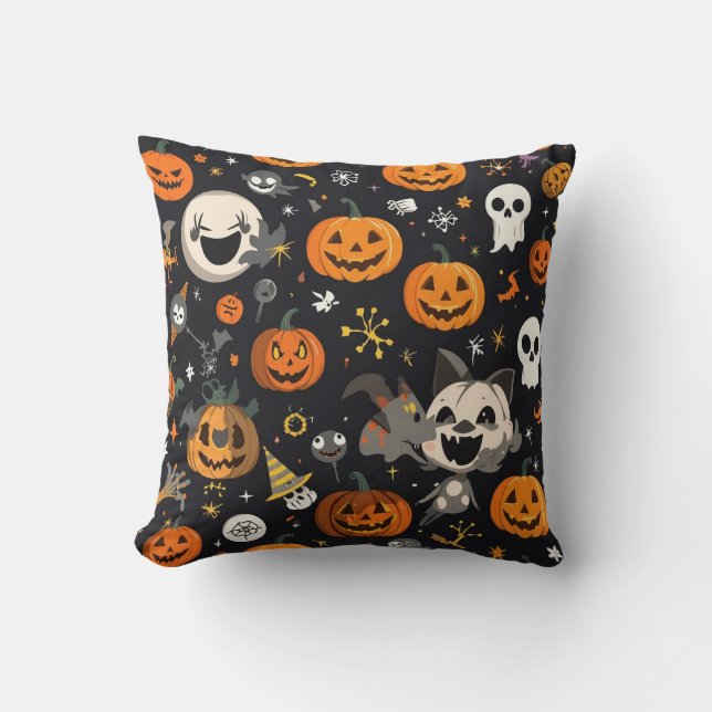 Spooky & Cute Jack-O'-Lantern Pattern Premium Thro Throw Pillow (Front)