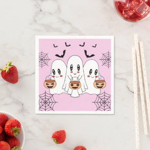 Spooky Cute Kawaii Cartoon Ghost Halloween Party Napkin