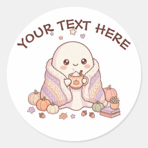 Spooky Cute Kawaii Ghost – Fall Pumpkins Classic Round Sticker