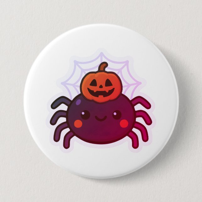 Spooky Cute Kawaii Halloween Spider 3 Inch Round Button (Front)