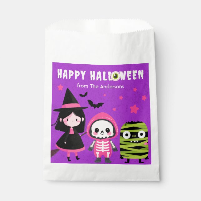 Spooky Cute Monster Mash Purple Happy Halloween Favour Bag (Front)