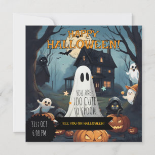 Spooky-Cute October Ghost Pumpkin Party Invitation