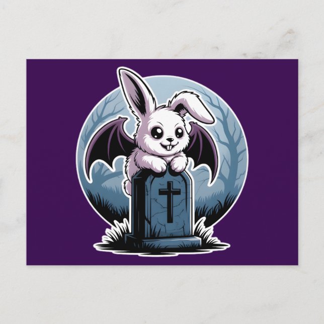 Spooky Cute Pastel Goth Vampire Bunny Halloween Holiday Postcard (Front)