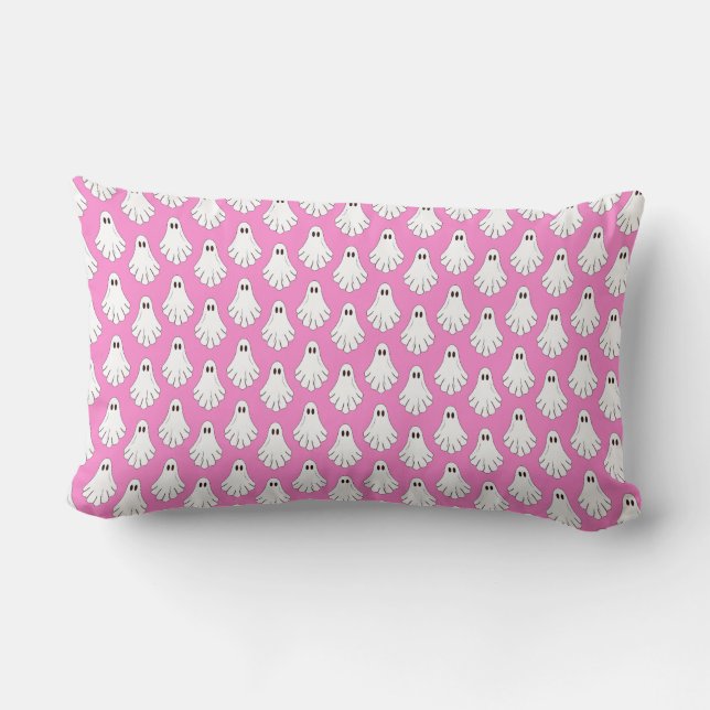 Spooky Cute Pink Ghost Pattern Lumbar Pillow (Back)