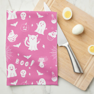 Spooky Cute Pink Halloween Kitchen Towel