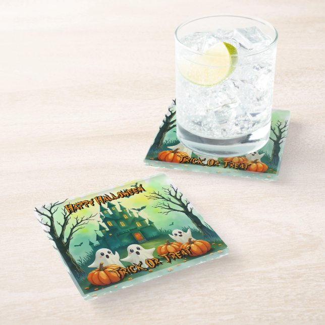 Spooky Cute Popular Halloween Collection Glass Coaster (Angled)