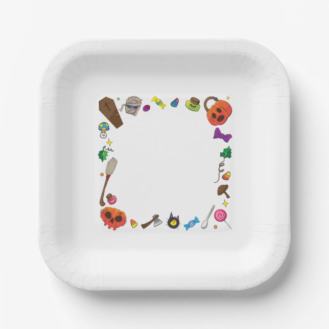 Spooky Cute Pumpkin and Cat Paper Plate (Front)