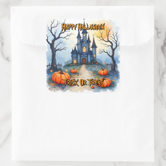 Spooky Cute Trendy Halloween Collection Square Sticker (Bag)