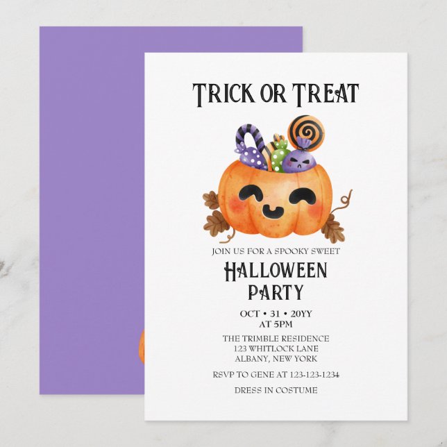 Spooky Cute Trick or Treat Costume Halloween Party Invitation (Front/Back)