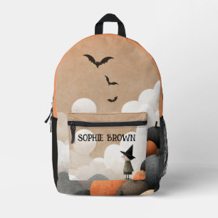 Spooky Cute Watercolor Halloween Witch with Name Printed Backpack