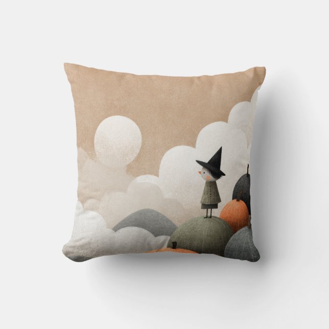 Spooky Cute Witch Art Halloween Nursery Throw Pillow (Front)